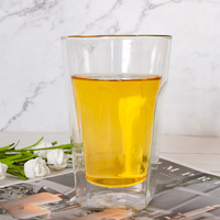 Tasse en verre à double paroi Tasse à thé transparente résistante à la main Café Lait Jus Boisson saine Tasse en verre à double couche sans poignée