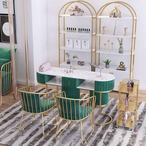 Muebles de salón de uñas estilo nórdico, mesa de manicura en varios colores, juego de mesa y silla para manicura con carrito pequeño - Product Image 4