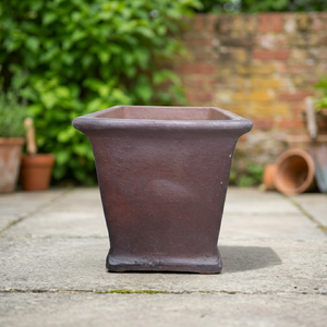 Tapered <b>square</b> rustic outdoor <b>pot</b>, black clay pottery plater - Product Image 2
