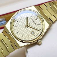Montre mécanique automatique en acier inoxydable plaqué or, cadran guilloché champagne, lumineuse, montre de luxe pour hommes d'affaires
