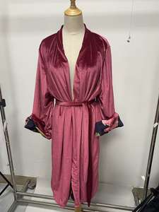 Bata de Noche Elegante de Terciopelo Natural, Transpirable, Larga, Tipo Cárdigan, con Estampado Floral, Tallas Personalizadas para <span class=keywords><strong>Mujer</strong></span> - Product Image 6