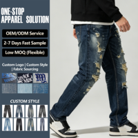 Jean slim droit bleu foncé pour homme, en denim déchiré et effiloché, cinq poches, style streetwear grunge, ourlet effiloché