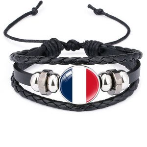 Bracelet en cuir tressé avec perles en fer rétro et drapeaux nationaux des États-Unis, du Canada et d'Allemagne – Vente en gros – Cadeau bijou - Product Image 5