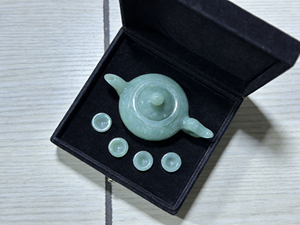 طقم شاي من اليشم الطبيعي، إبريق وأكواب شاي مصغرة منحوتة يدويًا، ديكور أنيق لحفل الشاي الصيني، صنع في الصين - Product Image 3