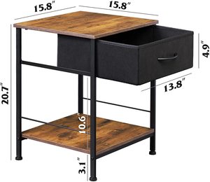 Mesita de noche <span class=keywords><strong>con</strong></span> cajón de almacenamiento de tela y <span class=keywords><strong>estante</strong></span> de madera abierta, mueble de mesita de noche <span class=keywords><strong>con</strong></span> marco de acero <span class=keywords><strong>para</strong></span> dormitorio - Product Image 6