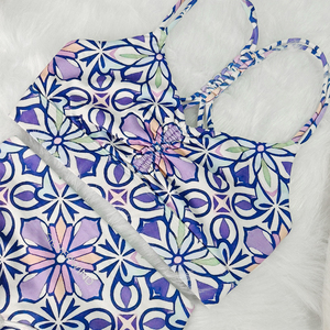 Set Fitness da donna in 2 pezzi con fiori <span class=keywords><strong>blu</strong></span> per ragazze - Product Image 1