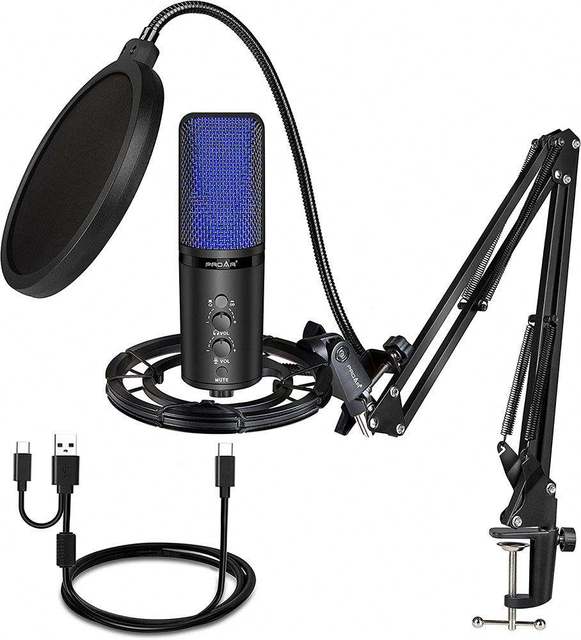Professional Condenser Microphone with USB-C RGB Lighting Metal Build for Live Streaming Gaming Computer/Smartphones-PROAR S-21U
