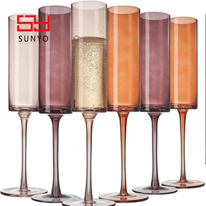 Set Of 6 6 OZ Textured Mouth Blown Best Selling Long Stemmed Holiday Brown Colorful Edge Luxury <strong>Champagne</strong> <strong>Flute</strong> Glasses - Product Image 2