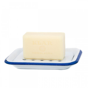 <strong>Bath</strong> Toilet Supplies 16cm EU Market Retro Vintage Style Custom <strong>White</strong> Blue Rim Enamel Metal Soap Dish Holder with Drip <strong>Tray</strong> - Product Image 1