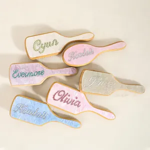 LOGO personalizzato durevole pettine per capelli in acetato modello rosa con manico in bambù per massaggio al cuoio capelluto spazzola per capelli - Product Image 1