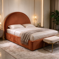 Tempat Tidur Modern Bergaya Wingback dengan Detail Tufted Vertikal, Headboard Berbahan Beludru Hitam Bergaris, Tempat Tidur Platform Berlapis Kain, Ukuran King dan Queen, Perabot Kamar Tidur