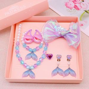 New Children Mermaid Hairpin Promotional Gift Set <b>Cute</b> Cartoon Girl Necklace Jewelry Handmade Advertising Promotion - Product Image 1