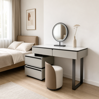 Table de toilette moderne pliable pour chambre et salon avec miroir LED, armoire latérale à 4 tiroirs, plateau en bois massif, écologique et sans poignée