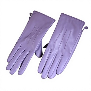 Gants en cuir violet doux, longueur poignet, avec design thermique uni et non doublé, pour un port confortable au quotidien en hiver et en occasion décontractée - Product Image 5