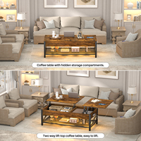 Table basse moderne relevable et réglable en hauteur, extensible, avec rangement, éclairage LED, prise de courant et compartiment dissimulé, en bois pour salon