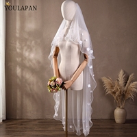 YouLaPan V217 Voile à bords ondulés élégant, double couche, forme florale, orné d'imitations de perles, maille légère et respirante pour l'été