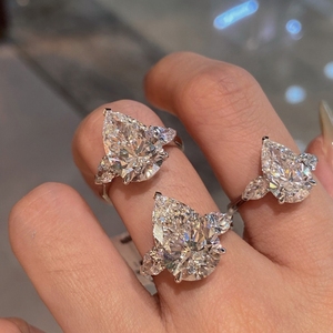 แหวนหมั้นเพชรทรงลูกแพร์ Aazuo Luxury ทองคำขาว 18K แท้ รับรองโดย IGI น้ำหนัก 3.0ct-6.0ct เพชรเพาะเลี้ยงสำหรับงานแต่งงานของผู้หญิง - Product Image 2