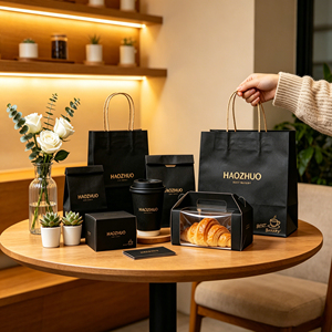 Eco-Friendly Custom Box with Gold Foil Logo and Cookie Packaging Biodegradable Black Kraft Paper Bag for Bakery Dessert Set - Product Image 2