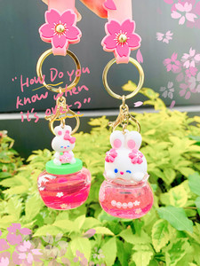 Portachiavi acrilico personalizzato portachiavi anello olio galleggiante hellobykitty coniglio bubble boba quicksand milk tea cup portachiavi liquido - Product Image 5