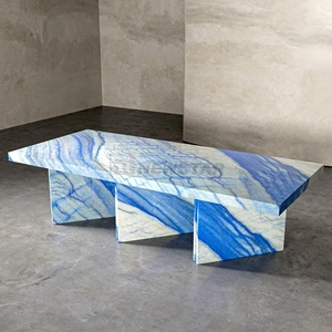 Newstar Fashion Luxus Stein All Seasons Esstisch aus grünem Marmor Rechteckiger Esstisch mit drei Basen für die Hotel villa - Product Image 4