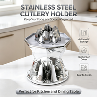 Ensemble de couverts plaqué or à facettes avec support, comprenant fourchettes, cuillères et couteaux, avec couvercle transparent chromé, pour la restauration, vente en gros, OEM
