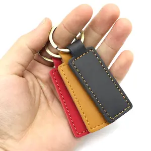 Custom Colorful Sewn Key Ring Souvenir Pendants Genuine Leather Car Keychain