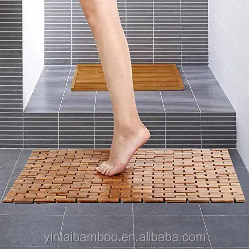 Alfombra de madera de bambú para ducha, inodoro, pisos de cocina y puertas alfombrilla de baño antideslizante alfombra de baño de ducha enrollable