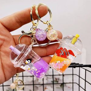 Cute Oily Pearl Milk Tea <b>Floating</b> Liquid Keychain Bag Pendant Cartoon Cup Drink Bottle Keychain Girl Key Chain Gift - Product Image 4