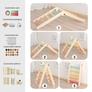 Ensemble de jeu d'escalade Montessori en bois pour enfants, 9 en 1, avec triangle Pikler, pour l'intérieur et la maison, vente en gros - Product Image 4