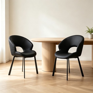 Modern Hollow Cutout PU Leather <b>Dining</b> <b>Chair</b> | Curved Upholstered Accent <b>Chair</b> with Matte <b>Black</b> Metal Legs for <b>Dining</b> Room - Product Image 4