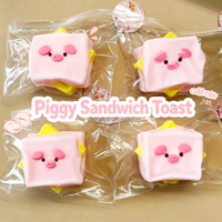 Jouet Squishy Cochon Sandwich Mignon de Dessin Animé, Jouet à Presser en Silicone à Remontée Lente, Jouet Anti-Stress Cochon Rose Réaliste