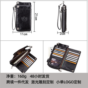 2025 <span class=keywords><strong>noir</strong></span> ange multi-fonctionnel décontracté tendance hommes portefeuille en cuir de vachette avec dragonne en cuir véritable pochette - Product Image 5