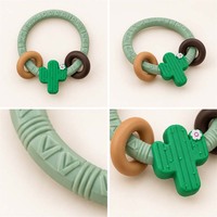 Anneau de dentition pour bébé, jouet de dentition, bâton de dentition, anneau de dentition en silicone de qualité alimentaire, anneau en forme de cactus ou de beignet, personnalisable OEM