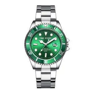 High quality Newly designed luminous decorative pointer waterproof green water ghost calendar quartz men watch