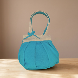 Borsa in Lana Bollita Teal con Manici in Cotone Geometrico e Patta - Product Image 2