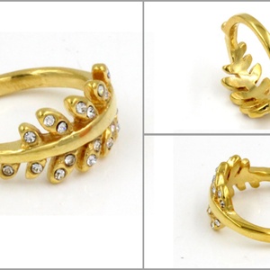 Bagues fantaisie pour femmes en forme de feuille de cristal, bague enveloppante en forme de feuille - Product Image 3