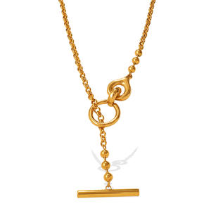 Kalung Minimalis Wanita dengan Liontin T-Bar, Logam Berat, Lapisan Emas Asli 18K, Baja Anti Karat Tebal, Hipoalergenik - Product Image 5