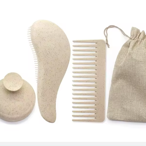 Juego de Cepillos para el Cabello Ecológicos de Paja de Trigo, Cepillo Masajeador para el Cuero Cabelludo, Cepillo para Champú y Peine de Dientes Anchos - Product Image 1