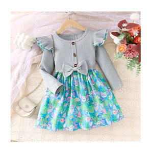 Ropa para Niñas, Camiseta de Algodón a Rayas, Vestidos con Estampado de Dibujos Animados, Mangas Voladoras, Ropa Infantil a la Moda - Product Image 1