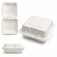 Boîte à clapet compostable de 8 pouces en bagasse de canne à sucre, conteneur articulé pour la préparation de repas à emporter, la livraison de nourriture pour restaurants