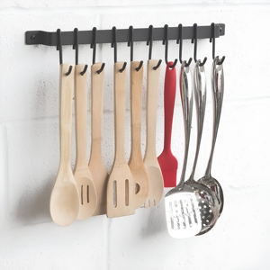 Organisateur <span class=keywords><strong>mural</strong></span> de cuisine 17 pouces pour ustensiles, casseroles et poêles, avec 10 crochets en fer noir, support de couvercles, lot de 2 outils - Product Image 5