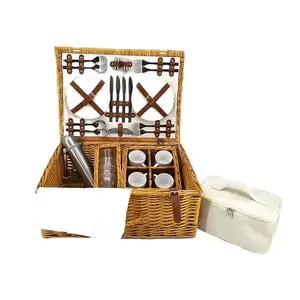 10% Off Natural Wicker 4 Person Picnic Basket Take The Glass Picnic Sets Rattan Picnic Basket