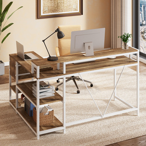 Bureau modulaire simple mobilier de bureau bureau d'ordinateur en bois en forme de L avec étagères bureau <span class=keywords><strong>PC</strong></span> d'angle - Product Image 2