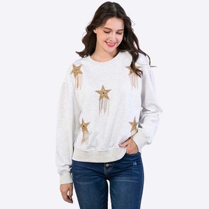 Applique Strass Étoile Patchwork Perlé Gland Femmes Sweat Top pour Femmes - Product Image 1