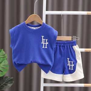 2024 été nouveau à la mode décontracté enfants deux pièces ensemble bébé fille mince doux à manches courtes gaufre costume garçon lettre Shorts pour - Product Image 3