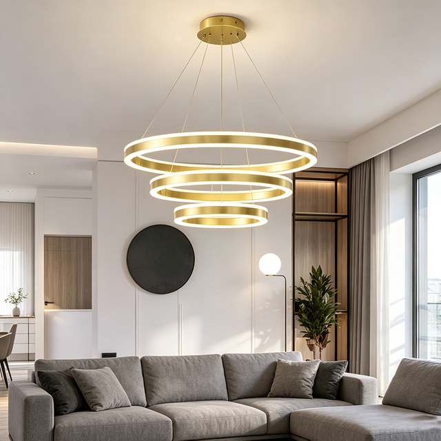 Modern Minimalist French-Style Ring LED 3 Colors Copper Ceiling Chandelier Lights for Home Decor Ring Brass Pendant Lamp