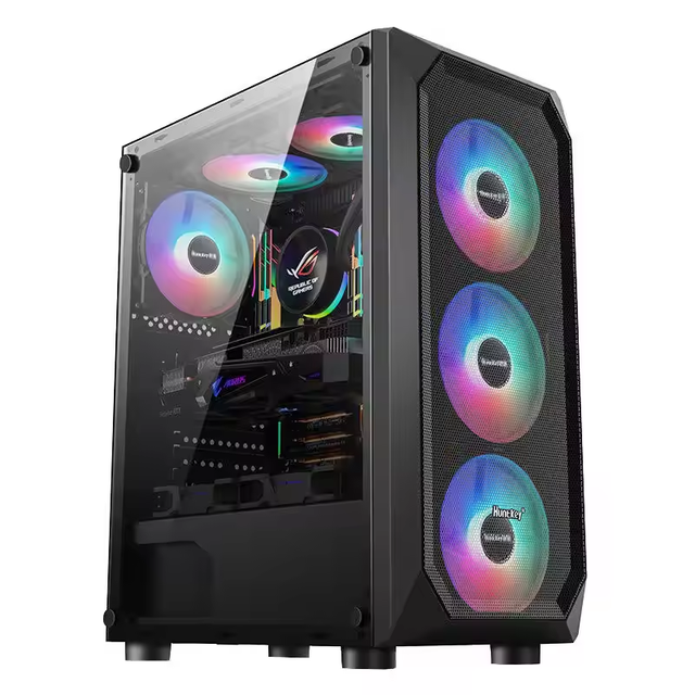 Pre-Installed 4x120mm PWM ARGB Fans Patterned Mesh Design USB 3.0 I/O Port Gaming PC Case Lancer ATX Rack Mount Steel Desktop