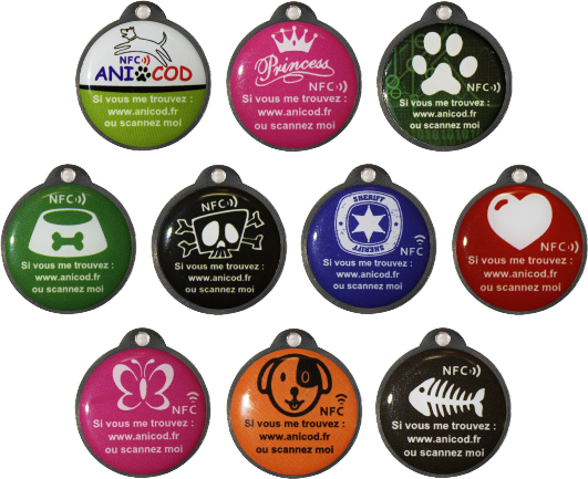 13.56MHz NFC Pet ID Tag with QR Code - RFID Electronic Dog Collar Tag Epoxy Keychain