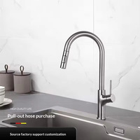 Robinet de cuisine monocommande en acier inoxydable 304 brossé, à poser sur comptoir, avec cartouche céramique, eau chaude/froide, bec extractible rotatif