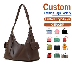 Sacs en cuir de luxe de créateurs – Sac hobo pour femme en cuir de vachette pleine fleur marron foncé avec bandoulière réglable et deux poches, directement de l'usine - Product Image 1